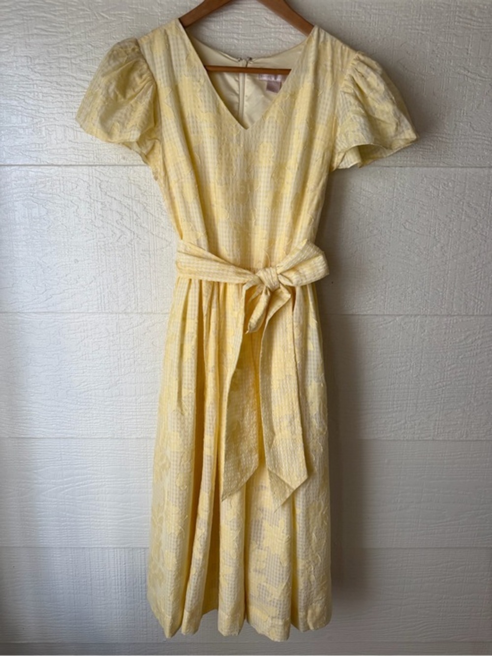 Rachel Parcell Yellow Gingham Floral Jacquard Midi Dress Size S